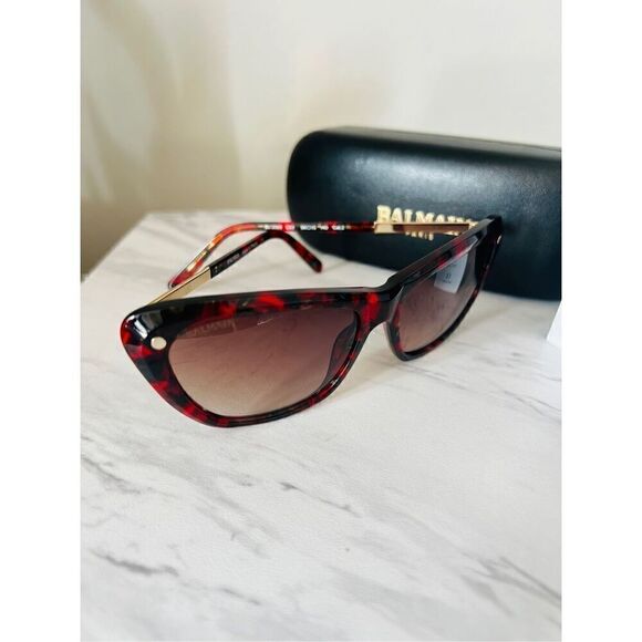 BALMAIN 56mm Modified Cat Eye Sunglasses, Polarized, Designer, Red Tortoise, NWT - Picture 14 of 16